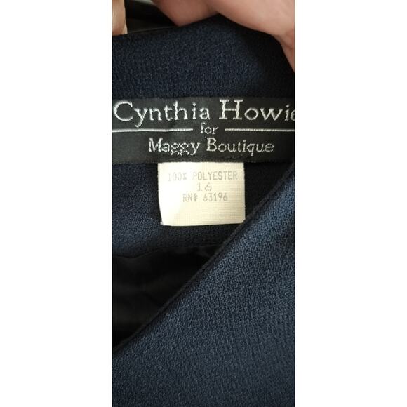 3953)Vtg Cynthia Howie Maggie Boutique Navy White Short Sleeve Sheath Dress 16 - Picture 6 of 7